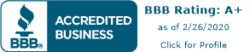 Better Business Bureau Accredited Business seal. BBB rating: A+ as of 2/26/2020.