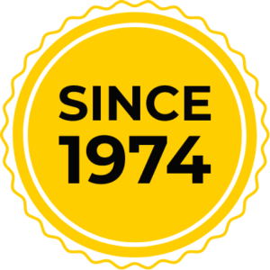 Circular badge with message Since 1974